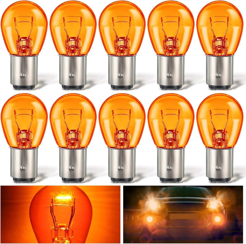 Meonum 10 Pack 1157 Amber Bulb, 2057 2357 7528 BAY15D, Brake Light Bulbs, Turn Signal Bulb Replacement for Marker Tail Running Parking Backup Lights, Compatible with 2357 1016 1034 1076 - Image 1